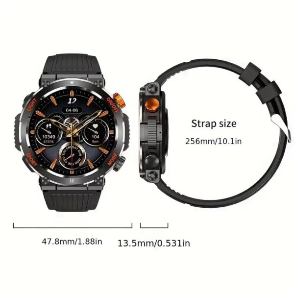 HT17 Smart Watch 1.46" HD Screen Waterproof Activity Tracker Bracelet with LED Flashlight Heart Rate Sleep Monitor - black