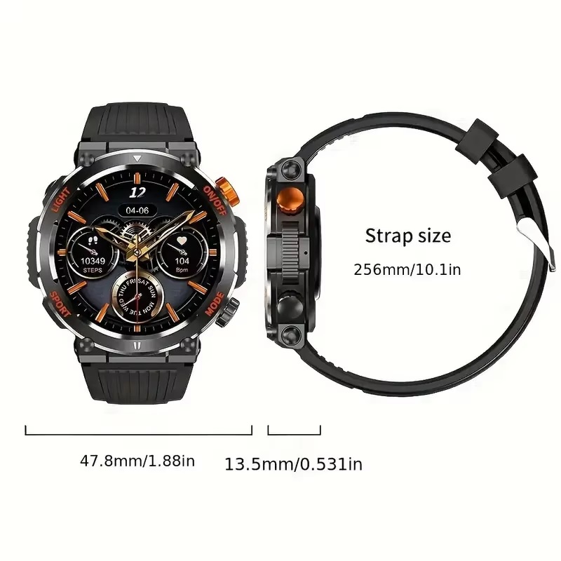 HT17 Smart Watch 1.46″ HD Screen Waterproof Activity Tracker Bracelet with LED Flashlight Heart Rate Sleep Monitor – black