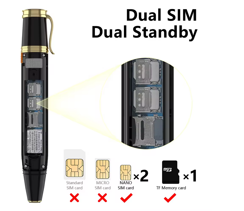 2025 Hot GSM Pen Phone with Dual SIM Card & Memory Card Slots