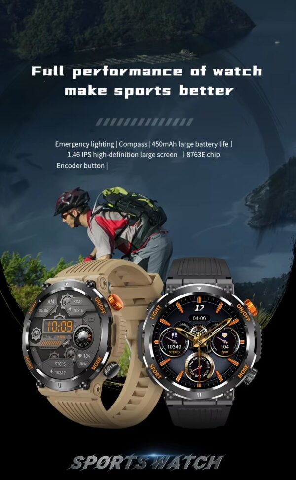 HT17 Smart Watch 1.46" HD Screen Waterproof Activity Tracker Bracelet with LED Flashlight Heart Rate Sleep Monitor - black - Image 3