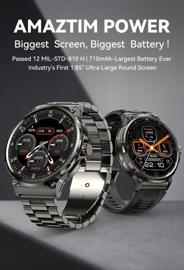 V69 Ultra HD Military grade smartwatch with 710mAh largest battery ever, 400+ watch face, ip68 waterproof & Two straps. - Image 5