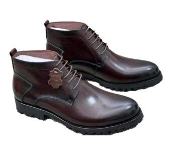 Lace Up Pure Leather Men’s Boots – Brown